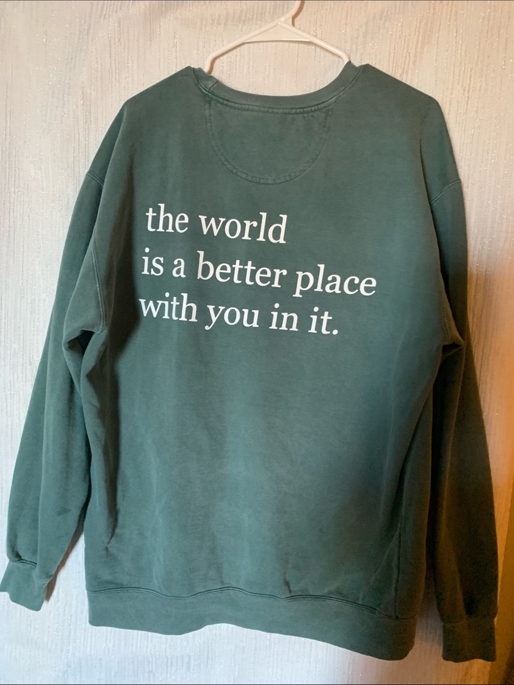 Unique Sage Green Crewneck Sweatshirt -
with Inspirational Quote- Women’s Large